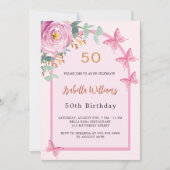Invitation Papillons rose rose à arc floral Anniversaire (Devant)