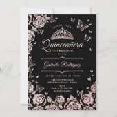 Invitation Papillons Rose Rose d'or noir Quinceanera (Devant)