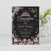 Invitation Papillons Rose Rose d'or noir Quinceanera (Debout devant)