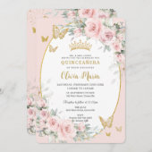 Invitation Papillons Rose rose pâle Quinceañera (Devant / Derrière)