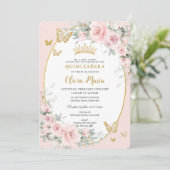 Invitation Papillons Rose rose pâle Quinceañera (Debout devant)