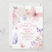 Papillons rose violet aquarelle 5ème anniversaire