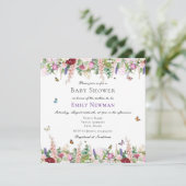 Invitation Papillons rose violet Carré Baby shower (Debout devant)