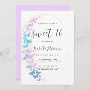Invitation Papillons rose violet or Boho Frame Sweet 16