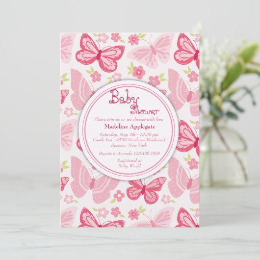 Invitation papillons roses (Debout devant)