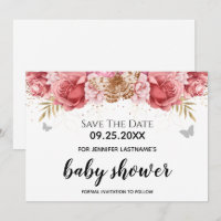 Papillons roses Baby shower floral Enregistrer la 