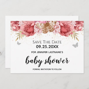 Invitation Papillons roses Baby shower floral Enregistrer la 