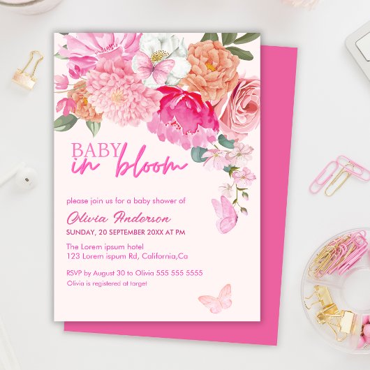Invitation Papillons roses bébé dans Baby shower fleuri fleur