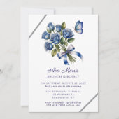 Invitation Papillons Roses Bleues Argent Brunch & Bubbly (Devant)