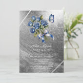 Invitation Papillons Roses Bleues Argent Brunch & Bubbly (Debout devant)