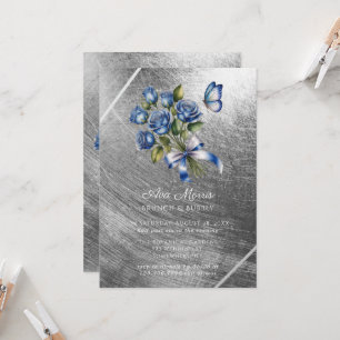 Invitation Papillons Roses Bleues Argent Brunch & Bubbly