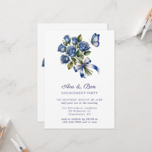 Invitation Papillons Roses Bleues Argent Fête de Fiançailles