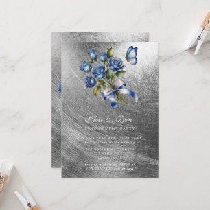 Invitation Papillons Roses Bleues Argent Fiançailles Party