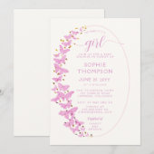 Invitation Papillons roses Boho Frame Gold Girl Baby shower (Devant / Derrière)
