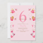 Invitation Papillons roses & Coeurs fête d'anniversaire (Devant)