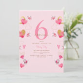 Invitation Papillons roses & Coeurs fête d'anniversaire (Debout devant)