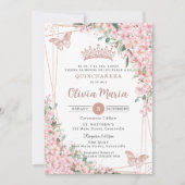 Invitation Papillons Roses en fleurs de cerisier Quinceañera (Devant)