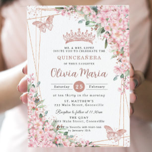 Invitation Papillons Roses en fleurs de cerisier Quinceañera