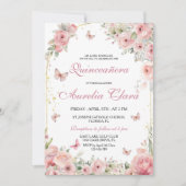 Invitation Papillons roses en or Quinceañera (Devant)