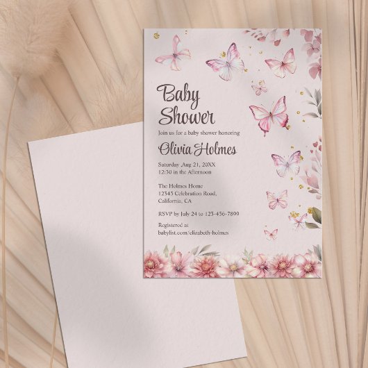 Invitation Papillons roses et Baby shower de Jardin Fleur