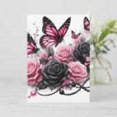 Invitation Papillons roses et Roses aux perles noires (Debout devant)