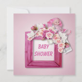 Invitation Papillons roses, fleurs et vaches Bébée Douche pou (Dos)