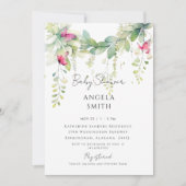 Invitation Papillons roses gouttes Baby shower de feuillage (Devant)