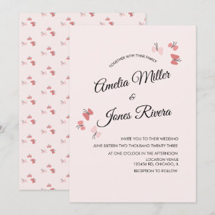 Invitation Papillons roses Jardin Mariage romantique