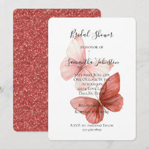 Invitation Papillons roses paillettes rouges Baby Shower de m