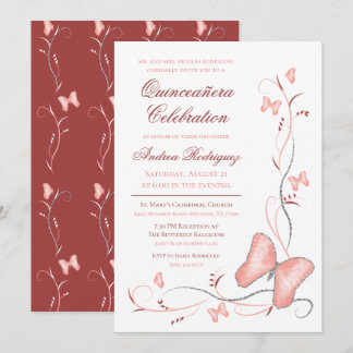 Invitation Papillons roses Quinceanera