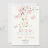 Invitation Papillons roses Quinceañera (Devant)