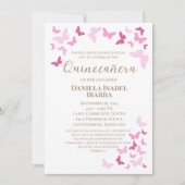 Invitation Papillons roses Quinceañera Gold Custom (Devant)