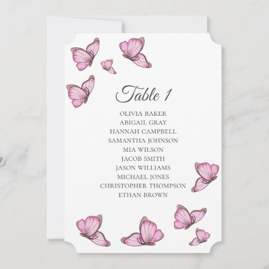 Invitation Papillons roses tropicaux. Plans de table de maria (Devant)