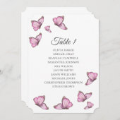 Invitation Papillons roses tropicaux. Plans de table de maria (Devant / Derrière)