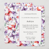 Invitation Papillons Rouge Violet Anniversaire (Devant / Derrière)