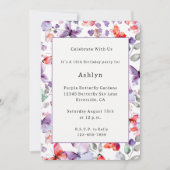 Invitation Papillons Rouge Violet Anniversaire (Devant)