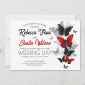 Invitation Papillons rouges et noirs Monarque de Morpho (Devant)