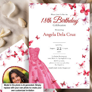 Invitation Papillons Rouges Et Robe 18ème Anniversaire Début