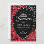 Invitation Papillons Rouges Noirs Quinceanera (Devant)