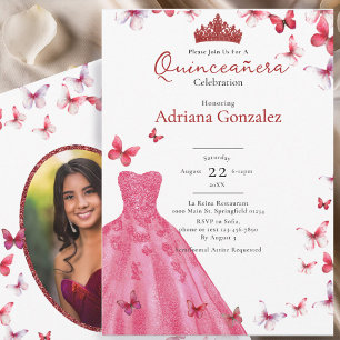 Invitation Papillons rouges Robe Photo 15 XV Quinceanera