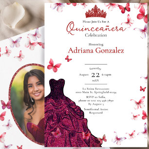 Invitation Papillons Rouges Robe Photo 15 XV Quinceanera