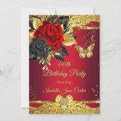 Invitation Papillons rouges Rose Floral Gold fête d'anniversa (Devant)