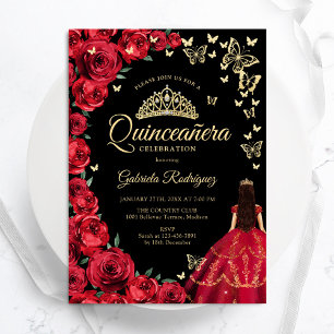 Invitation Papillons Rouges Rouges Noir Quinceanera