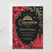 Invitation Papillons Rouges Rouges Noir Quinceanera (Devant)