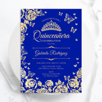 Papillons Royal Blue Gold Rose Quinceanera