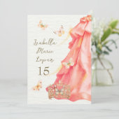 Invitation Papillons saumon Rosé Rosé Élégant Quinceañera (Debout devant)