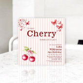 Invitation Papillons thème cerise Rayures roses Anniversaire