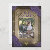 Invitation Papillons Tiara d'or Violet Roses Quinceañera (Dos)