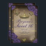 Invitation Papillons Tiara Gold Purple Rose Sweet 16 Photo<br><div class="desc">Customisez comme vous voulez. Remplacez la photo au dos par votre propre photo ou retirez la photo ensemble.</div>