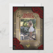 Invitation Papillons Tiara Or Roses Marron Fête des 16 ans Ph (Dos)